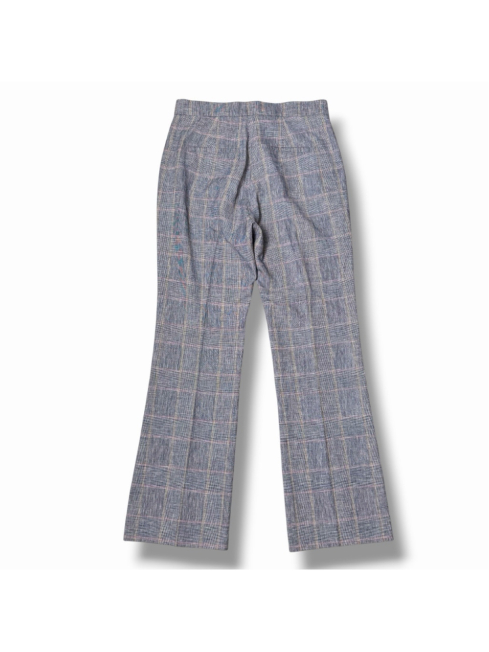 Sandro Paris Womens 36 Tailored Plaid Trousers Blue Pink Linen Blend Bootcut EUC - Picture 2 of 10